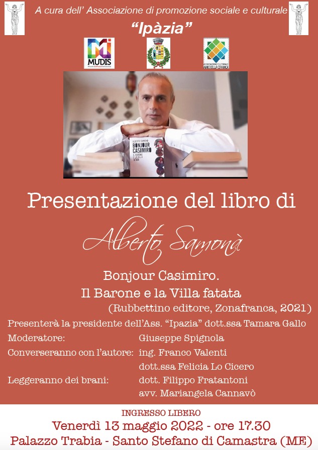 Santo Stefano di Camastra – Venerdì 13 maggio a Palazzo Trabia si presenta “Bonjour Casimiro” il nuovo libro di Alberto Samonà