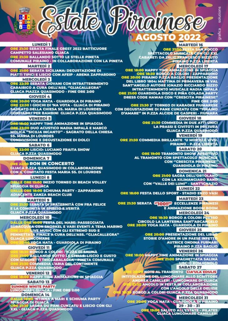 PIRAINO D’ESTATE – Il programma di agosto
