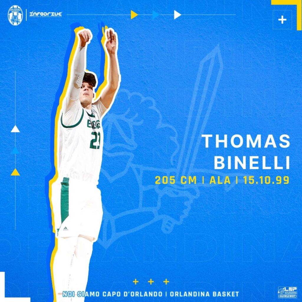BASKET – Dagli USA a Capo d’Orlando: Thomas Binelli è un nuovo giocatore dell’Orlandina