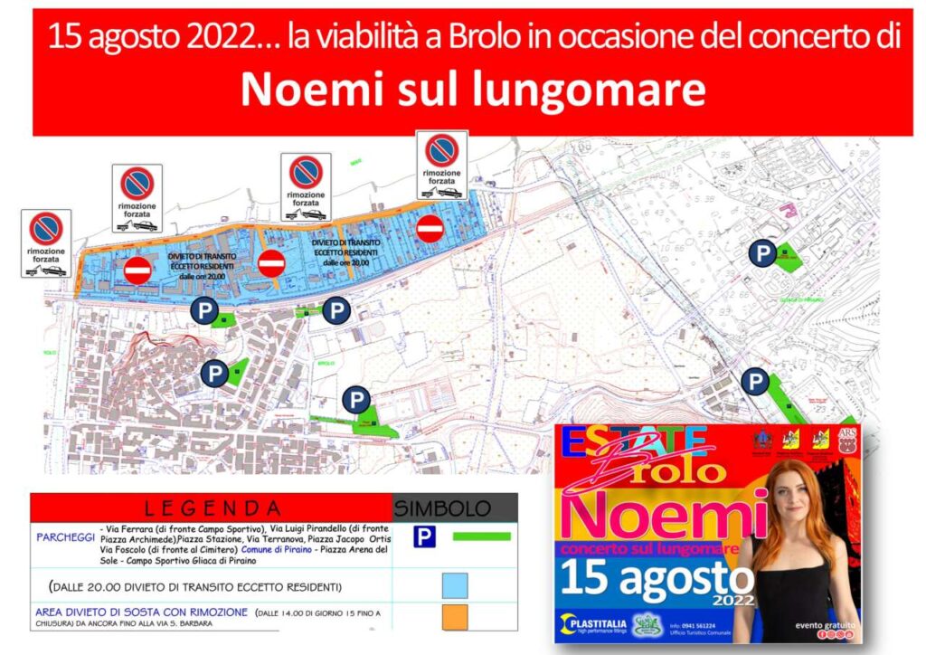 PER IL CONCERTO DI NOEMI – Quel che c’è di sapere sulla viabilità di ferragosto a Brolo