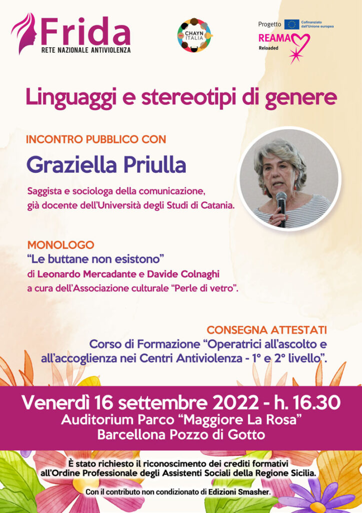 RETE NAZIONALE ANTIVIOLENZA FRIDA KAHLO – Domani a Brcellona P.G. si parlerà di “Linguaggi e stereotipi di genere”