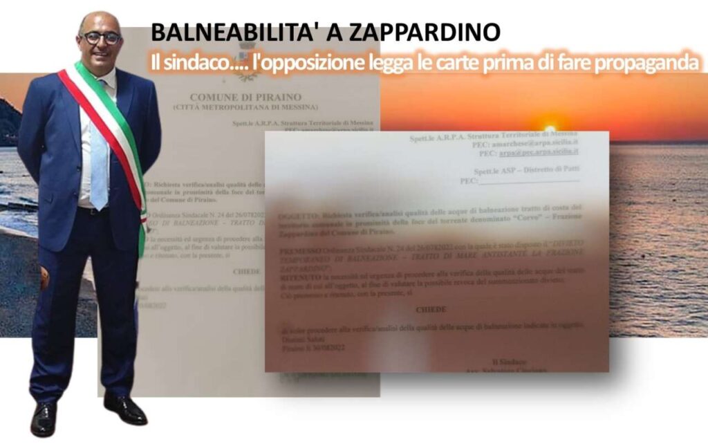 BALNEABILITA’ A PIRAINO – Il sindaco…. l’opposizione legga le carte prima di fare propaganda