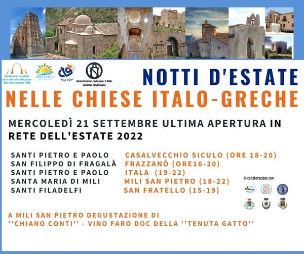 CHIESE ITALOGRECHE – Mercoledì 21 la quarta Notte d’Estate