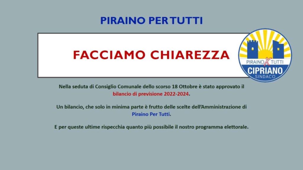 PIRAINO PER TUTTI – “Facciamo chiarezza”