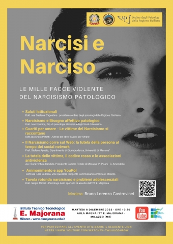 MILAZZO – Al Majorana il seminario “Narciso e Narcisi, le mille facce del narcisismo patologico”