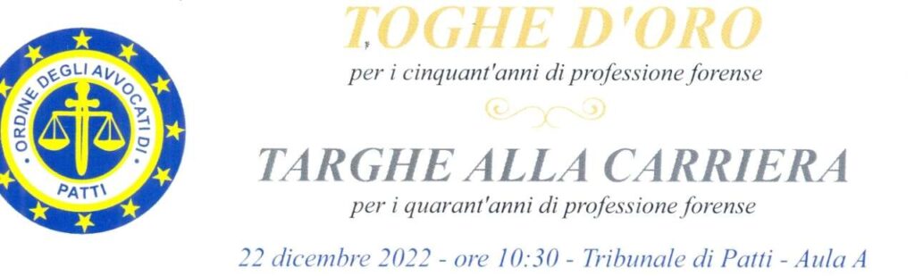 TOGHE D’ORO – A Patti domani si festeggiano “vecchi” e “nuovi” avvocati