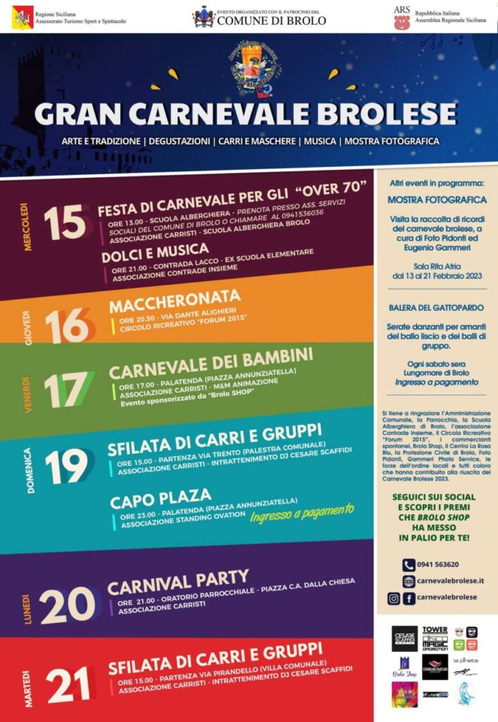 BROLO – Ecco il programma del Gran Carnevale Broloese 2023