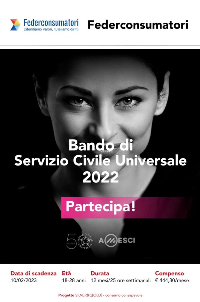 SERVIZIO CIVILE UNIVERSALE IN FEDERCONSUMATORI SICILIA – C’è tempo fino al 20 febbraio