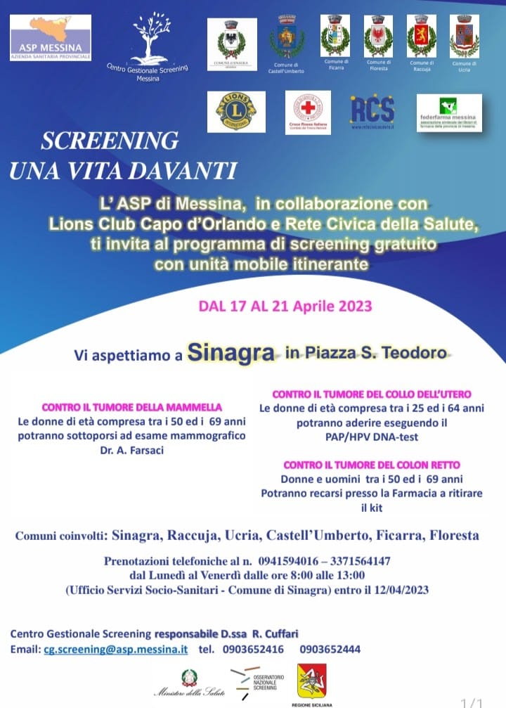 SCREENING UNA VITA DAVANTI – Al via la campagna di prevenzione oncologica a km zero