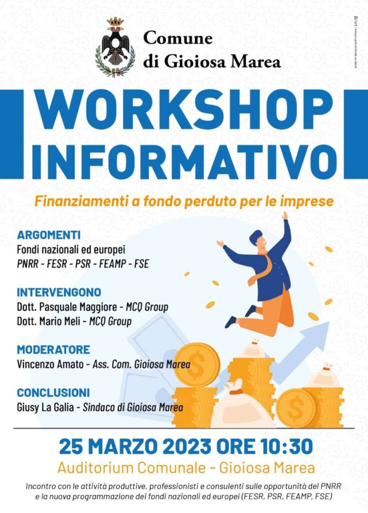 GIOIOSA MAREA – Finanziamenti a fondo perduto per le imprese, il 25 marzo workshop informativo