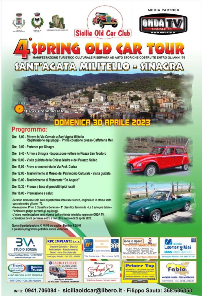 SINAGRA – Domenica 30 aprile raduno macchine d’epoca