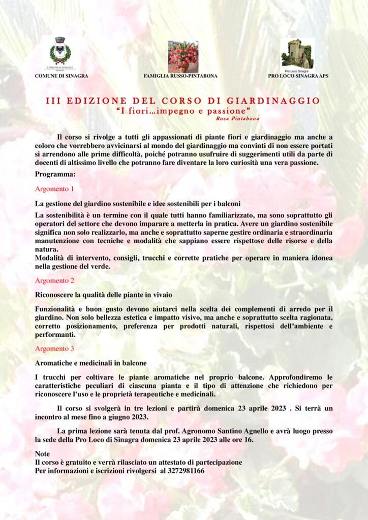 SINAGRA –  Al via la III edizione del corso di giardinaggio