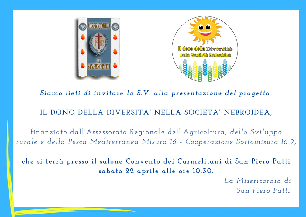SAN PIERO PATTI – “Il dono della diversità nella società nebroidea” oggi la presentazione del progetto