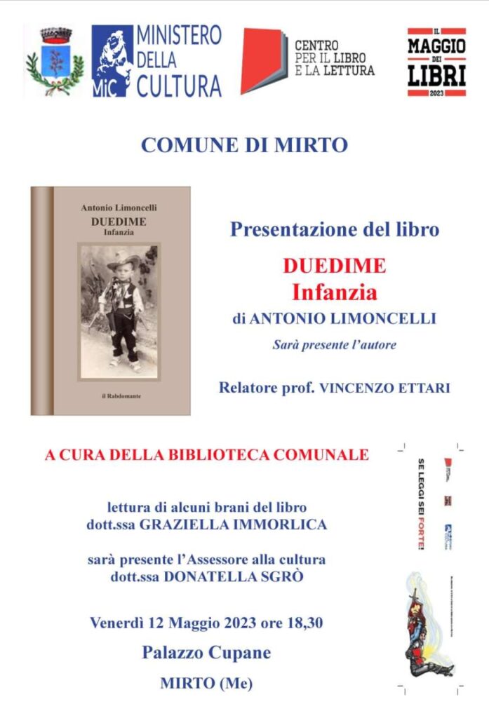 MIRTO – “DUEDIME” a Palazzo Cupane la presentazione del libro di Antonino Limoncelli