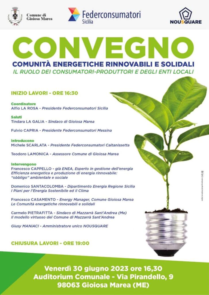 COMUNITÀ DI ENERGIE RINNOVABILI E SOLIDALI – Il 30 giugno confronto a Gioiosa Marea