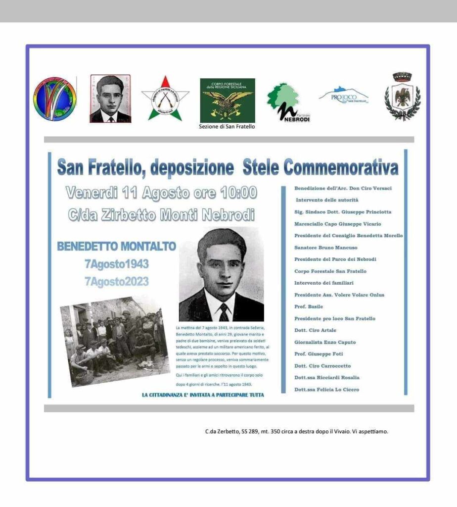 SAN FRATELLO – Una stele commemorativa della morte di Benedetto Montalto
