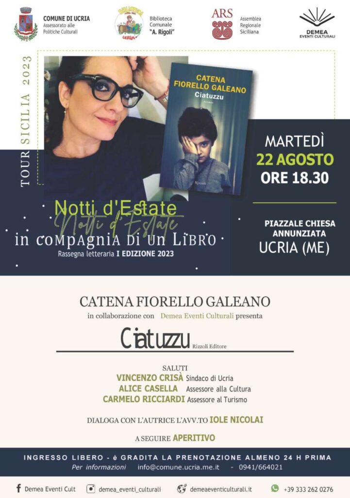 UCRIA – “Ciatuzzo”, martedì 22 agosto la presentazione del libro di Catena Fiorello