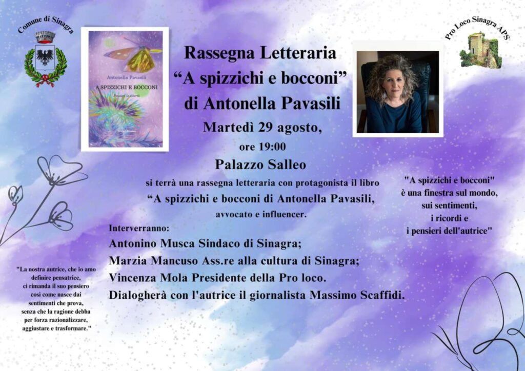 SINAGRA – “A spizzichi e bocconi” martedì 29 si presenta il libro di Antonella Pavasili