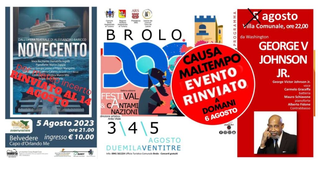 JAZZ, SPETTACOLI E MALTEMPO – Rinviati gli eventi di questa sera a Brolo e Capo d’Orlando