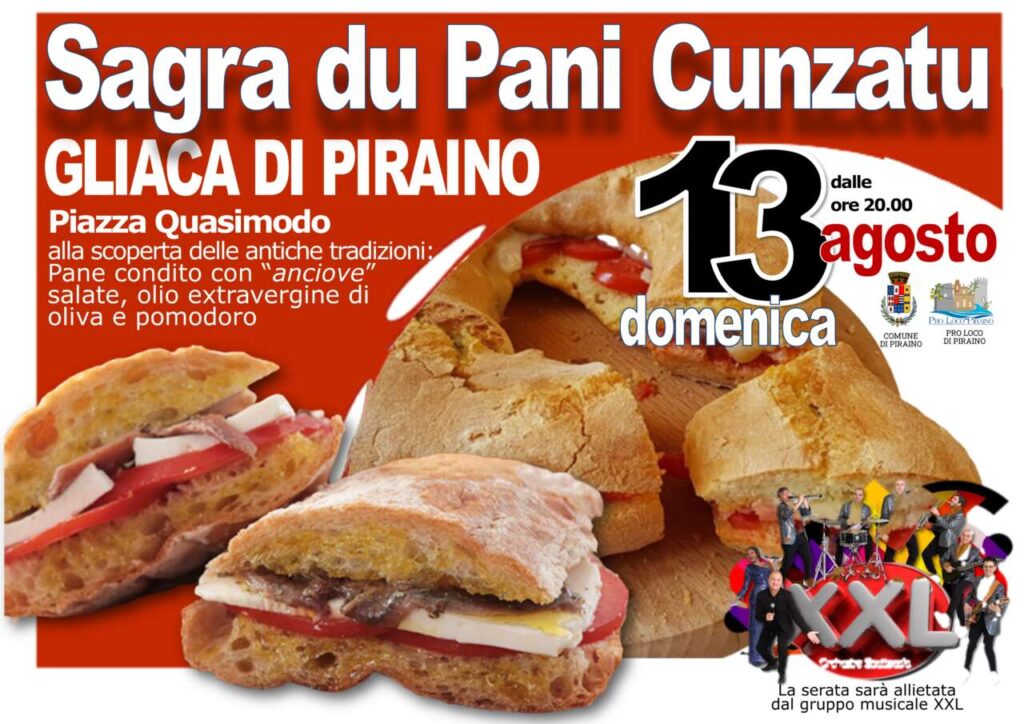 GLIACA DI PIRAINO – Il 13 agosto “la Sagra du Pani Cunzatu”