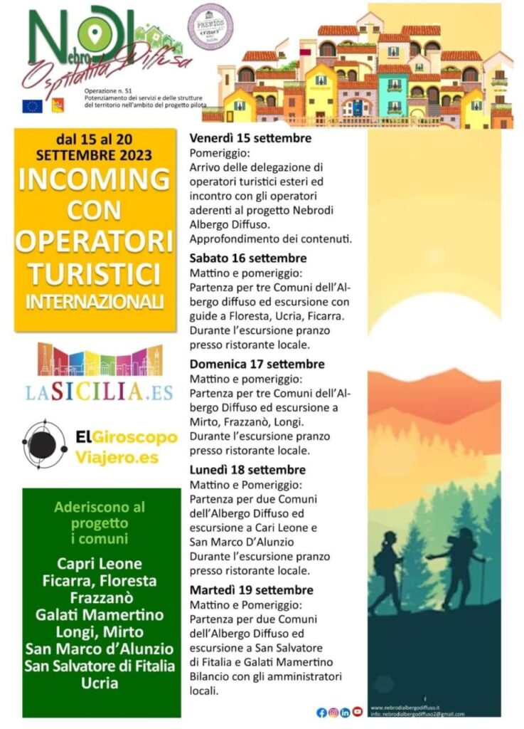 NEBRODI OSPITALITA’ DIFFUSA – Dal 15 al 20 settembre via agli Incoming con gli operatori turistici internazionali