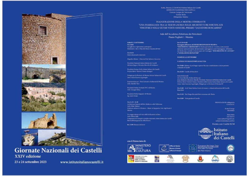GIORNATE NAZIONALI DEI CASTELLI – A Messina si inaugura una passeggiata tra gli studi di laurea sulle architetture fortificate