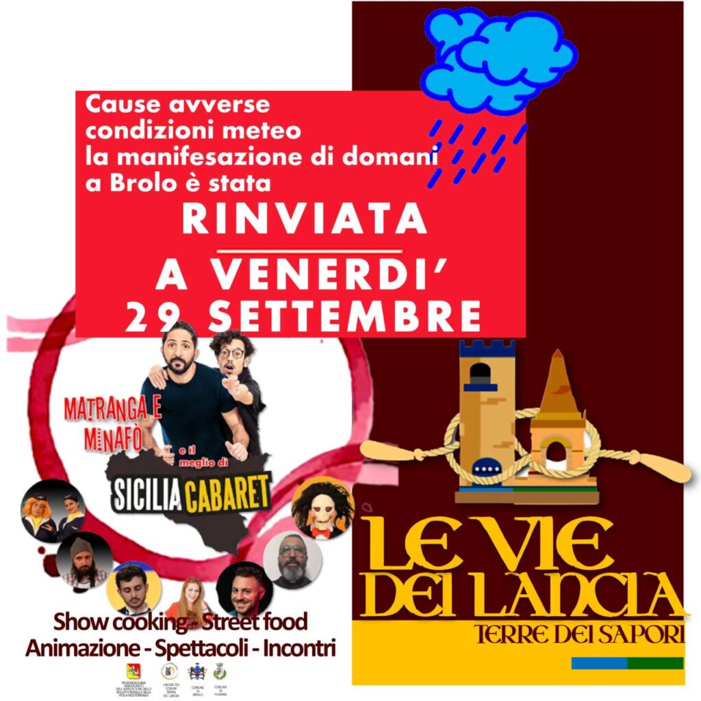 BROLO – “Le Vie dei Lancia- Terra dei Sapori” diventa un incontro tecnico. La festa di piazza rinviata al prossimo venerdì
