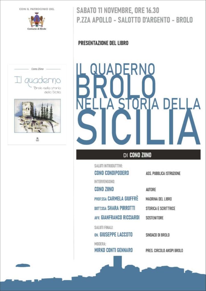 TUTTO LIBRI – Brolo nella storia della Sicilia, sabato la presentazione del libro di Cono Ziino