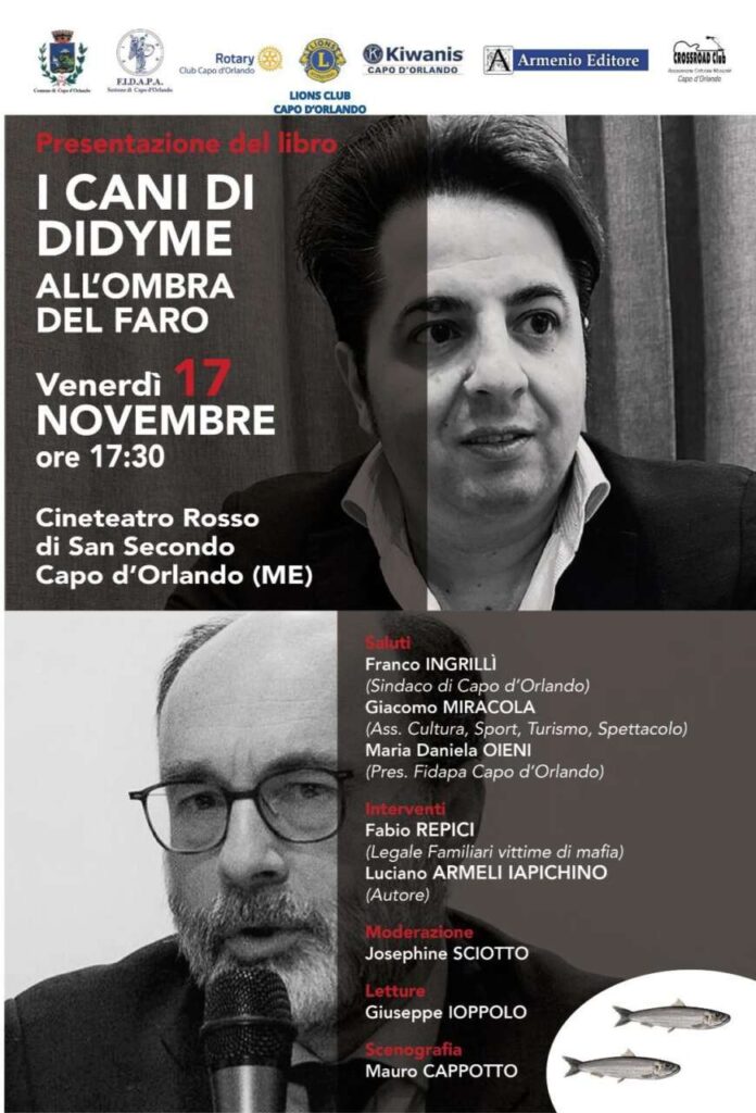 TUTTO LIBRI – “I cani di Didyme”, venerdì al teatro di Capo d’Orlando la presentazione dell’ultimo libro di Luciano Armeli Iapichino