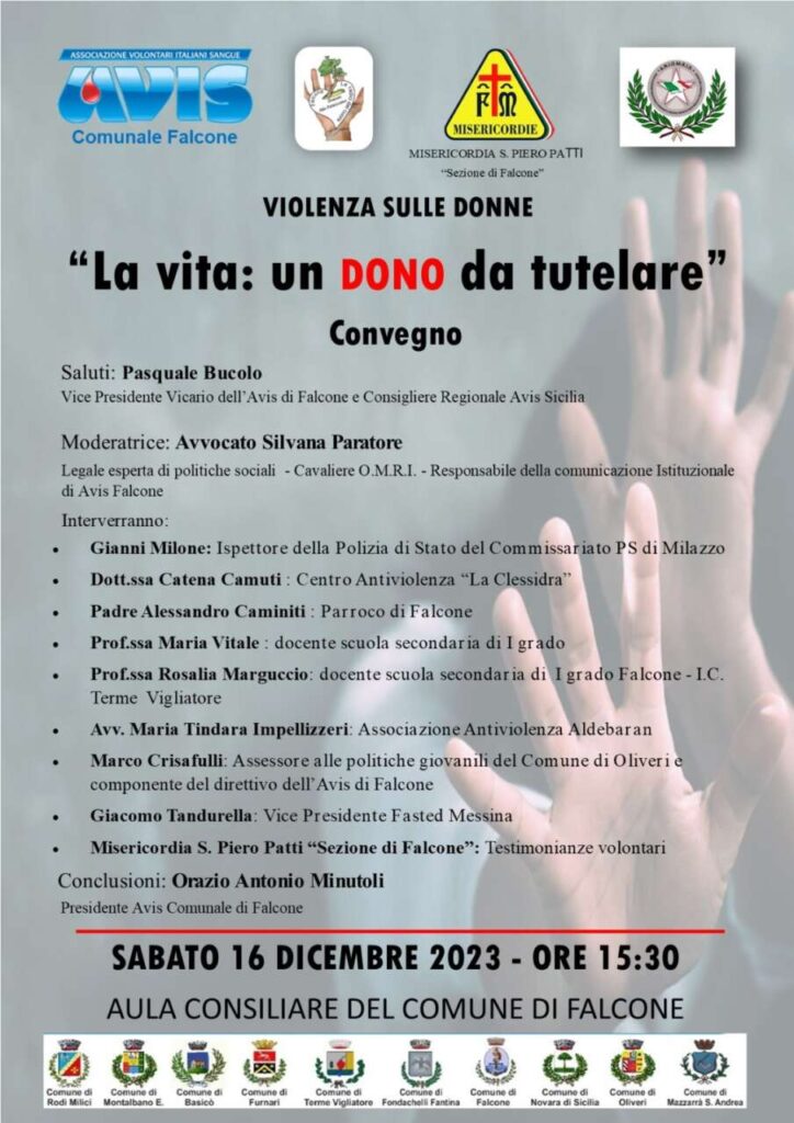 FALCONE – Sabato il convegno : Violenza sulle donne “La vita: Un DONO da tutelare”