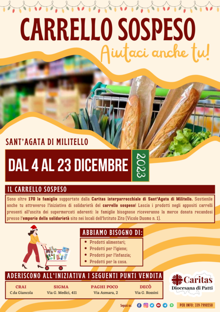 CARITAS – Iniziativa solidale “Carrello sospeso” a Sant’Agata Militello