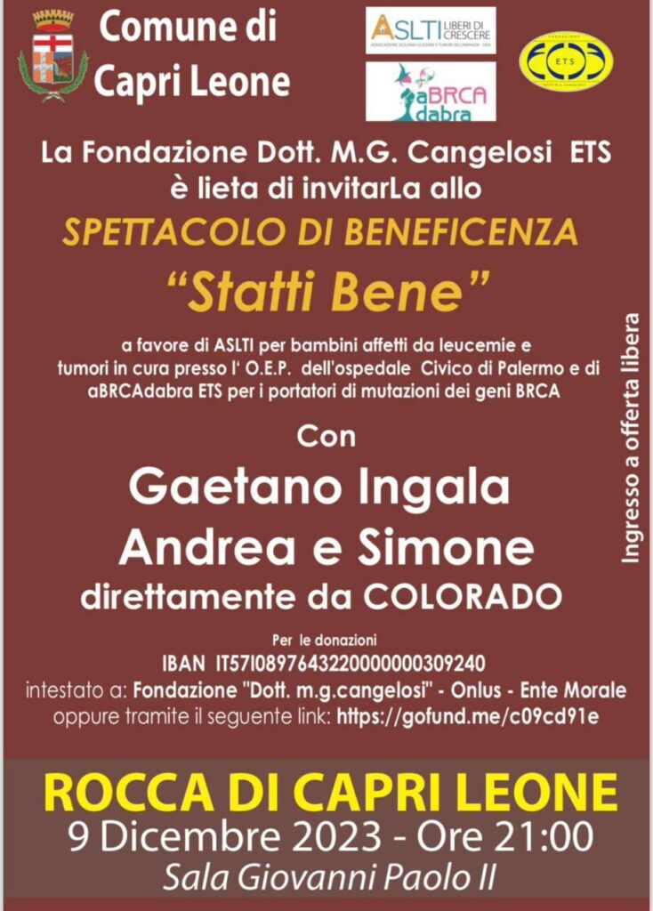 ROCCA DI CAPRI LEONE – Sabato 9 dicembre lo spettacolo di beneficenza “Statti Bene”