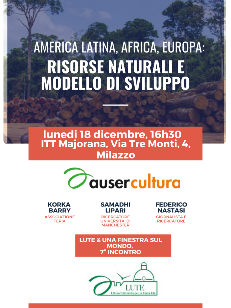 MILAZZO – Risorse naturali e modello di sviluppo: uno sguardo globale. Lunedi 18 dicembre conferenza della LUTE