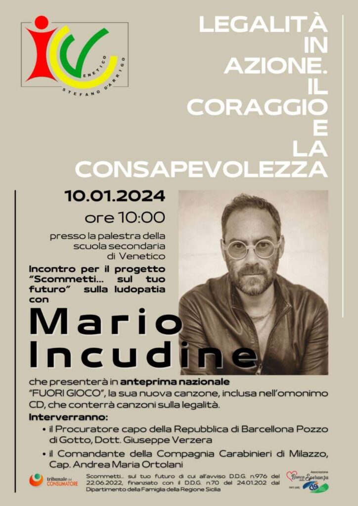 LOTTA ALLA LUDOPATIA – Mario Incudine incontra gli alunni dell’Istituto Comprensivo di Venetico