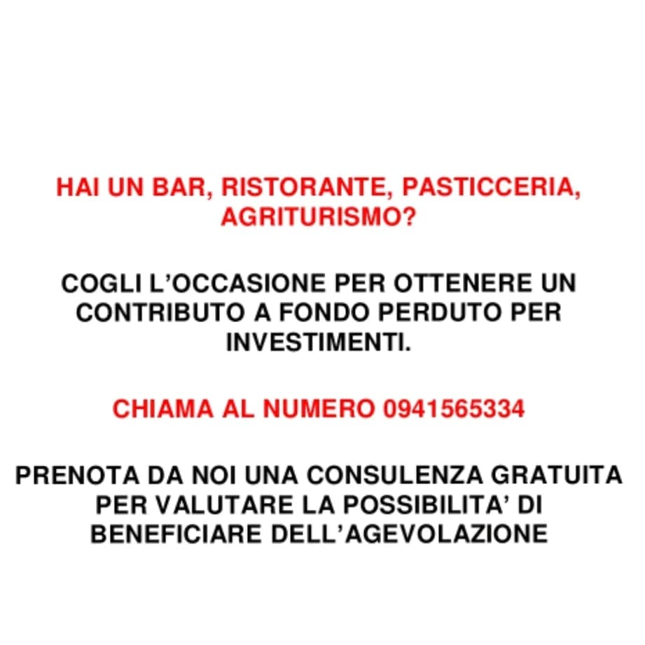 OPPORTUNITA’ – Contributi a fondo perduto per Bar, Pasticcerie, Gelaterie, Agriturismi e Ristoranti