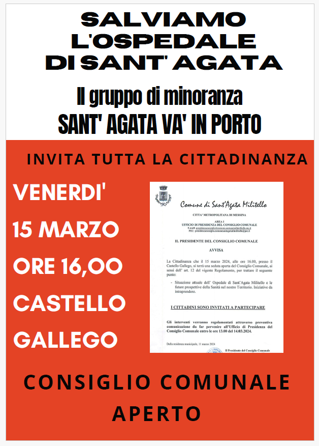 SANT’AGATA M.LLO – Sull’Ospedale, convocazione di un consiglio comunale aperto