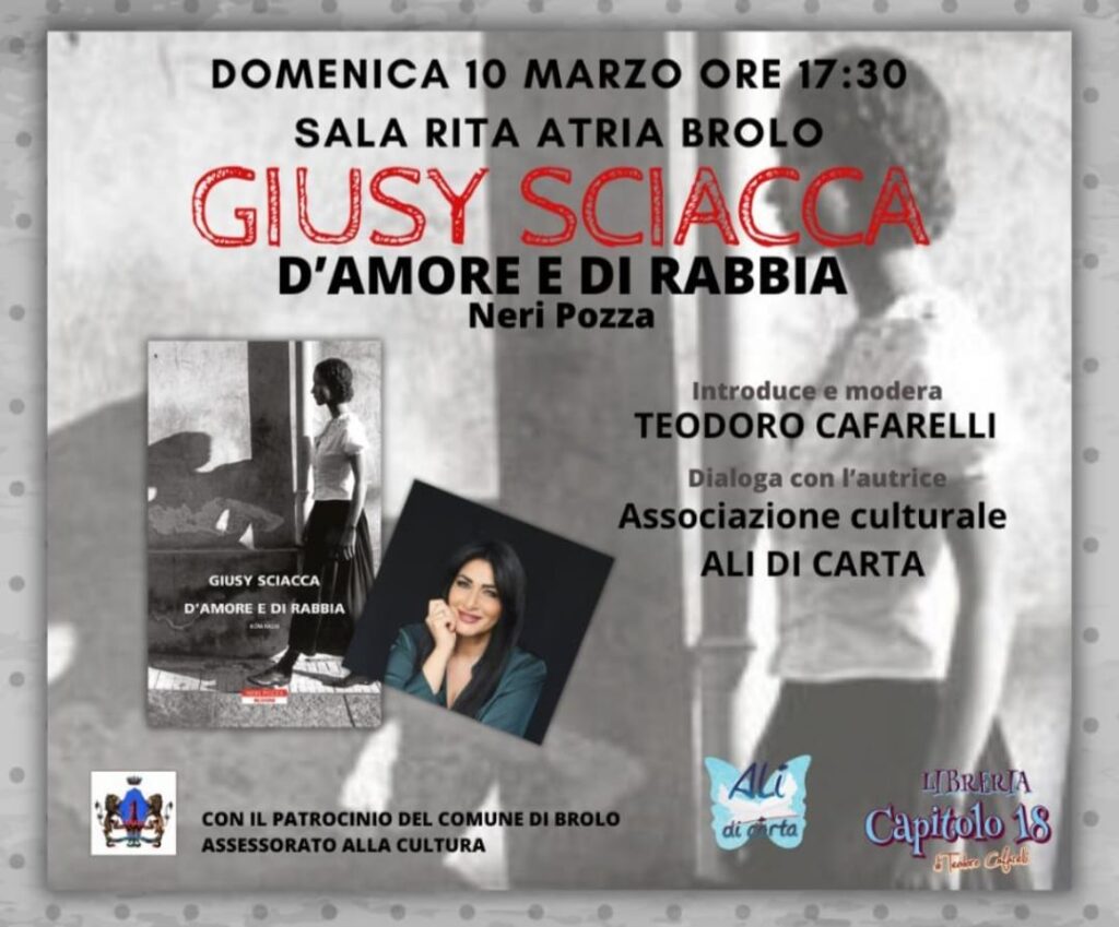 LIBRI – A Brolo, domenica, Giusy Sciacca con “D’amore e di Rabbia”