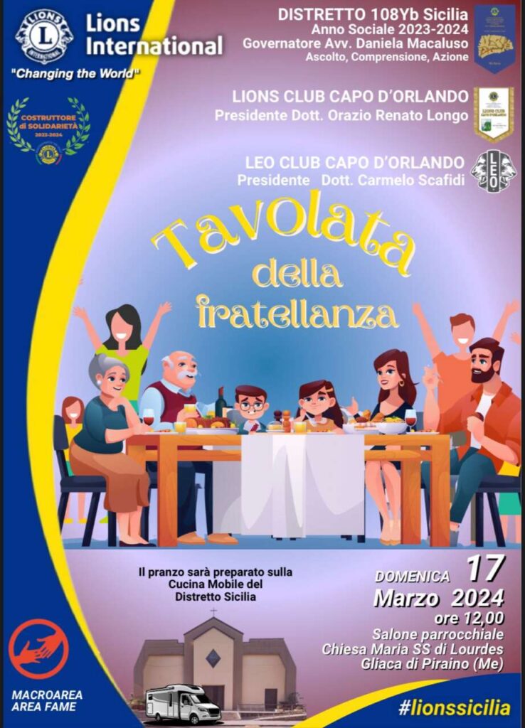 TAVOLATA DELLA FRATELLANZA – Domenica a Gliaca di Piraino con i Lions e la Parrocchia