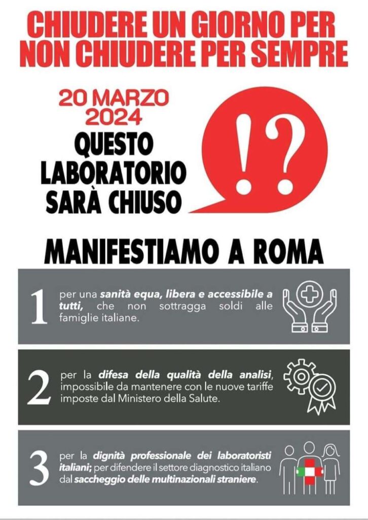 SANITA’ – 20 marzo chiusi i laboratori di analisi cliniche della Sicilia