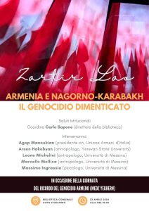 GENOCIDI – Domani a Capo d’Orlando un seminario dal titolo “Zartir Lao. Armenia e Nagorno-karabakh. II genocidio dimenticato”