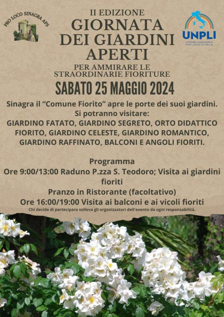 SINAGRA – Sabato 25 maggio II edizione dei giardini aperti