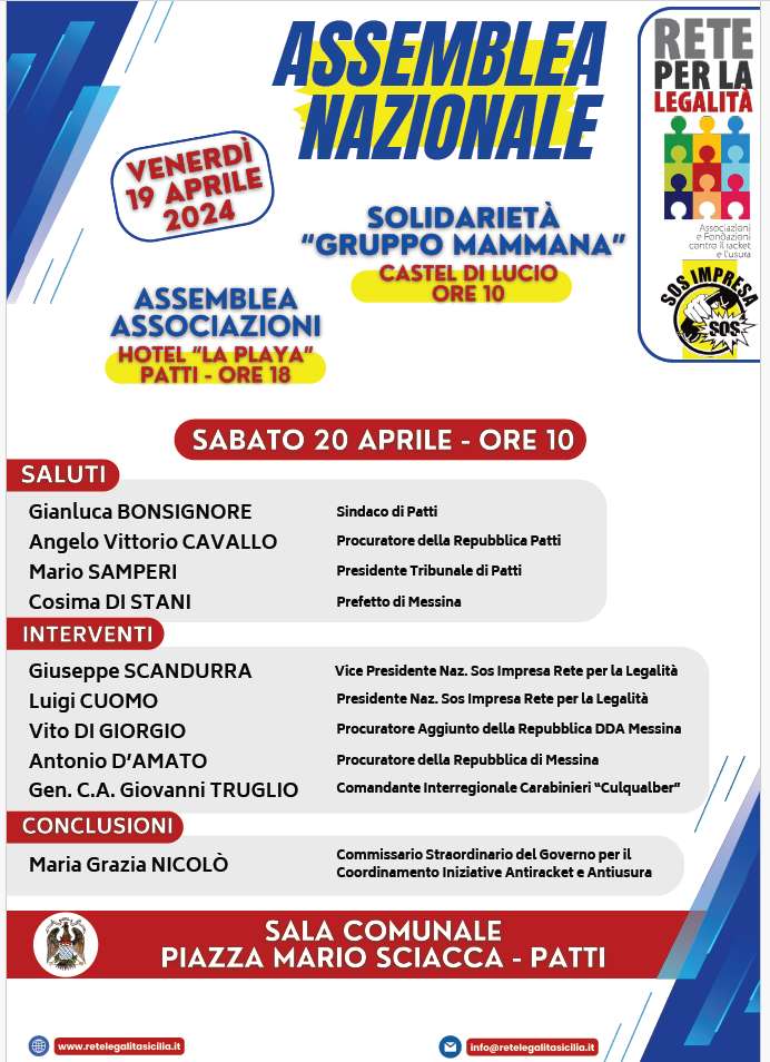 PATTI – L’assemblea nazionale di “Sos Impresa – Rete per la Legalità”