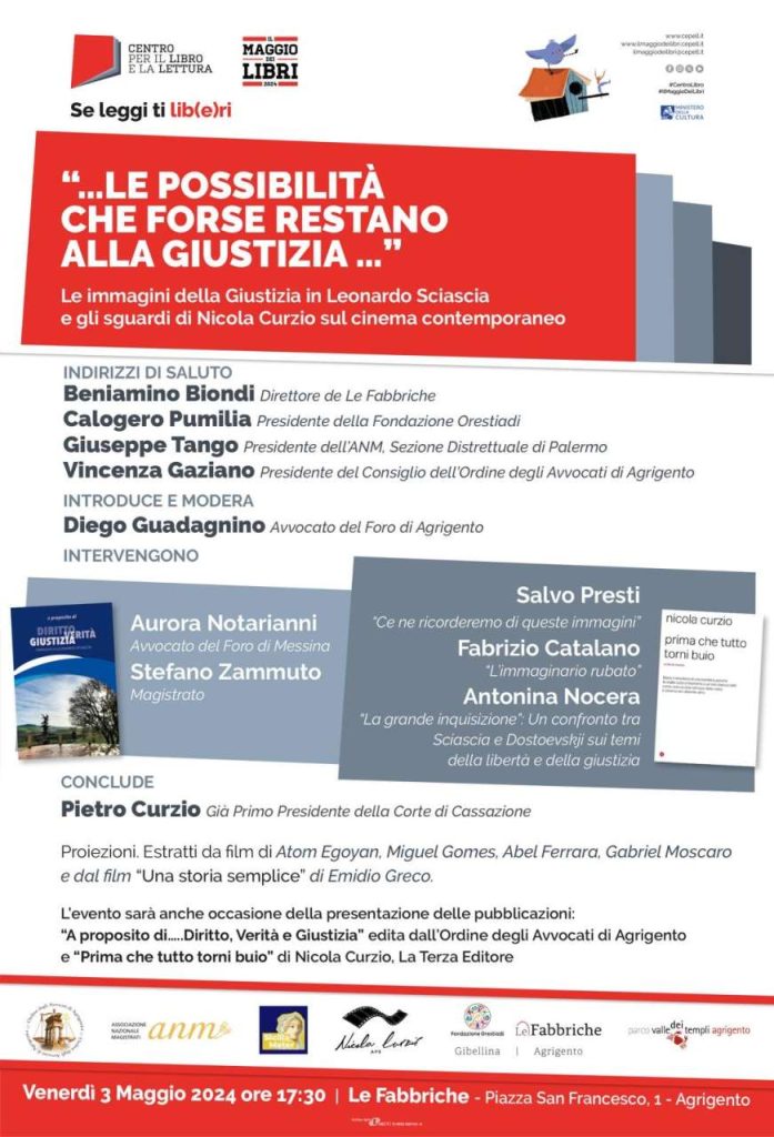 MAGGIO DEI LIBRI 2024 – “Le possibilità che forse ancora restano alla giustizia”. Incontro alle Fabbriche di Agrigento