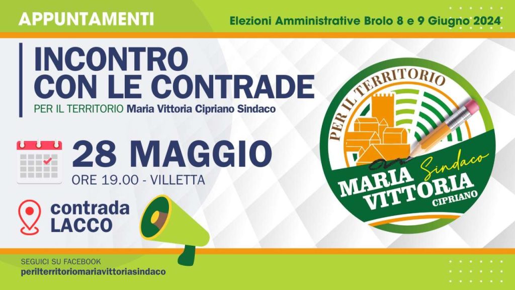 ELEZIONI A BROLO – Nelle contrade l’incontro con Maria Vittoria Cipriano e lunedì comizio in piazza Roma