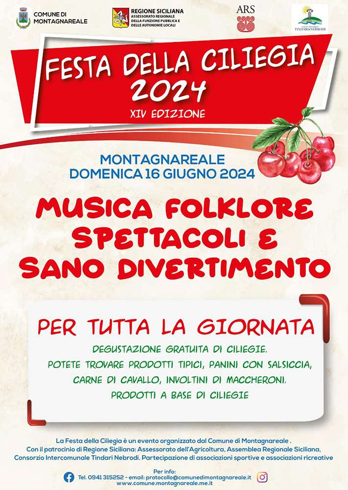FESTA DELLA CILIEGIA – Domenica 16 giugno a Montagnareale la nuova edizione della Festa della Ciliegia
