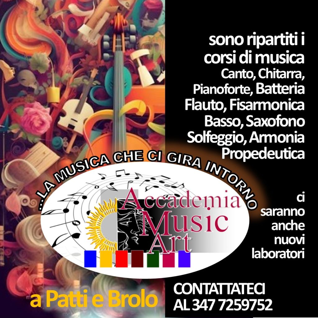 FARE MUSICA – A partire da mercoledì 8 gennaio 2025 sono ripartiti i corsi di musica dell’Accademia Music Art a Patti e Brolo