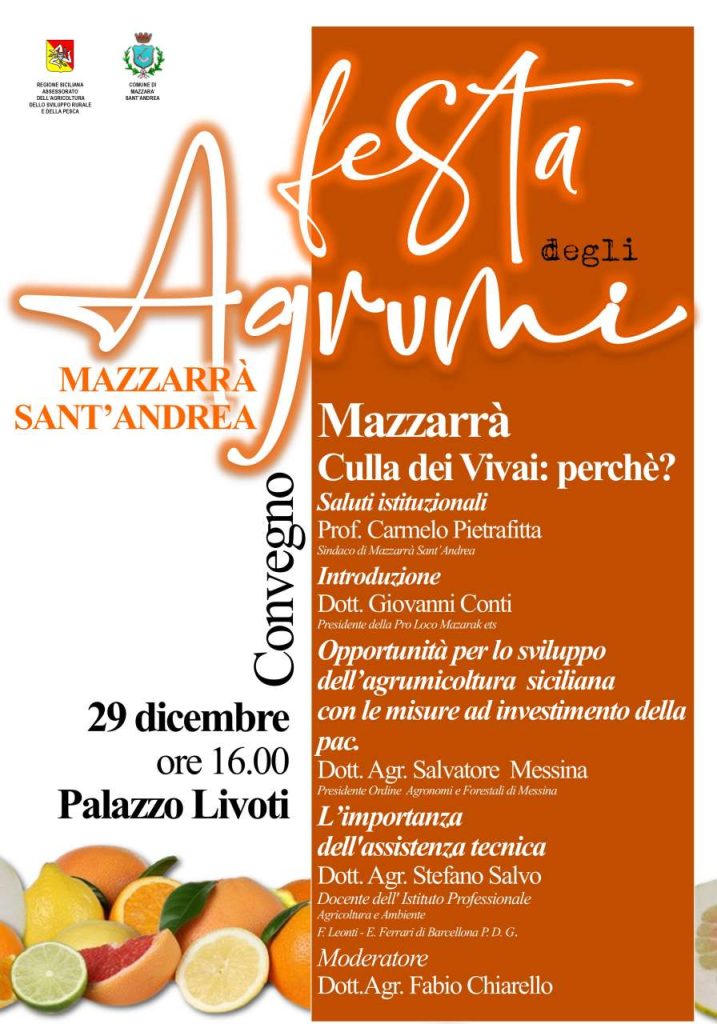 MAZZARRA’ SANT’ANDREA – Un convegno per discutere sul futuro dell’agrumicultura