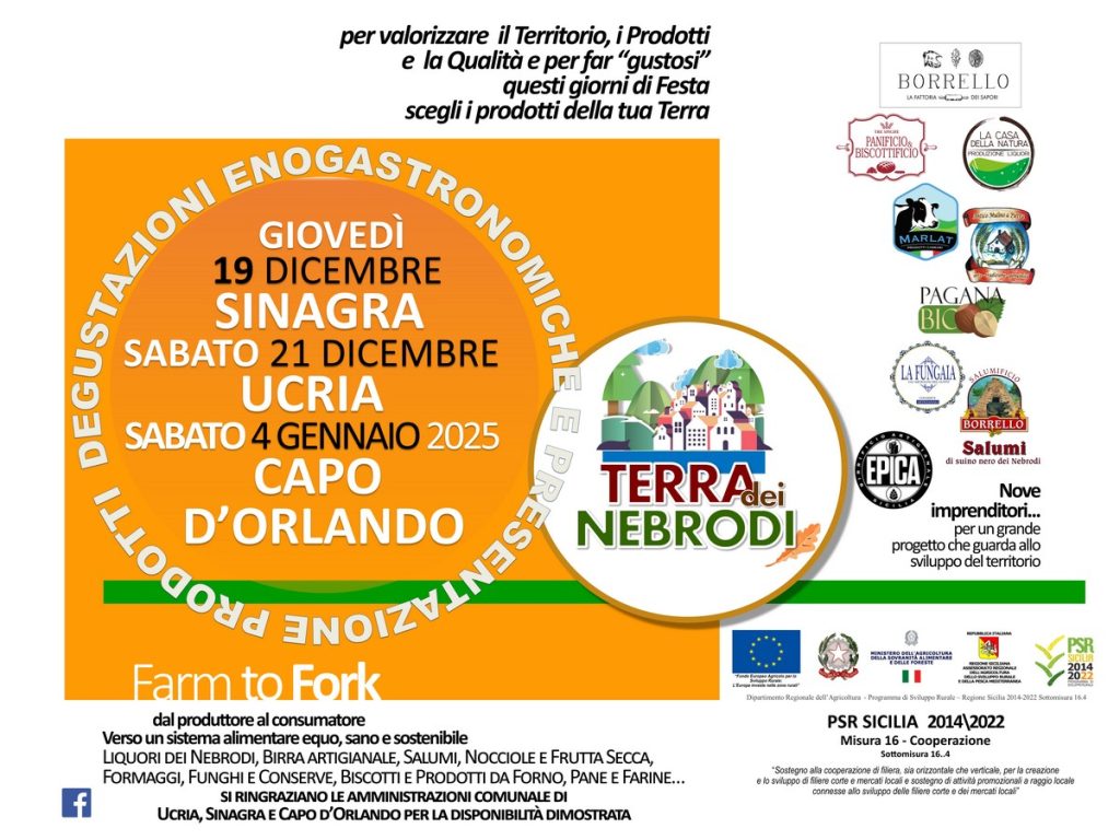 TERRA DEI NEBRODI – Tre appuntamenti a Sinagra, Ucria e Capo d’Orlando per far conoscere le bontà del territorio