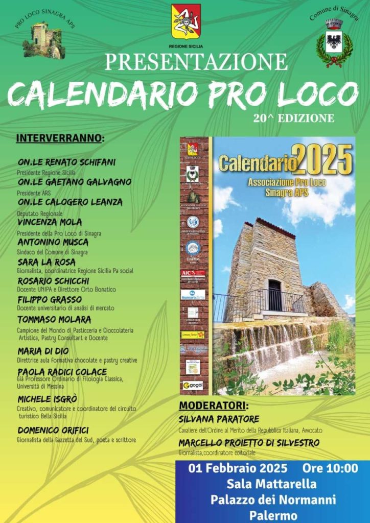 CALENDARI – Quello della Pro Loco di Sinagra sarà presentato a Schifani