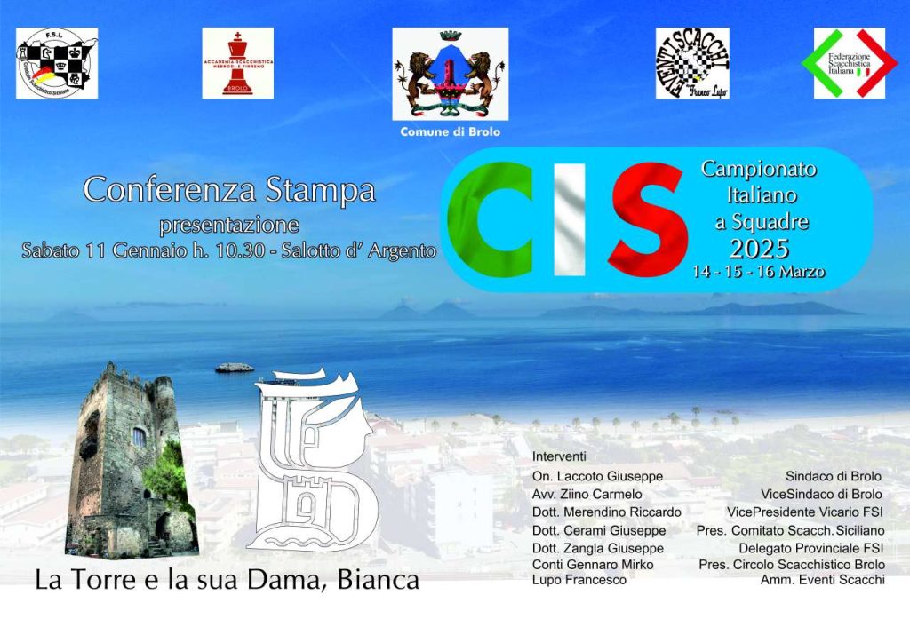GIOCARE A SCACCHI – Domani a Brolo la presentazione del Campionato Italiano a Squadre 2025